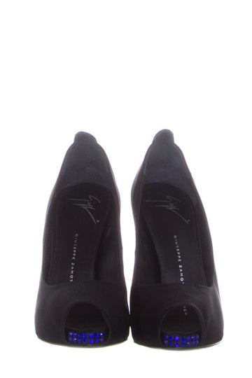 Gippe Zanotti Black Satin Jewel Heels SZ 36