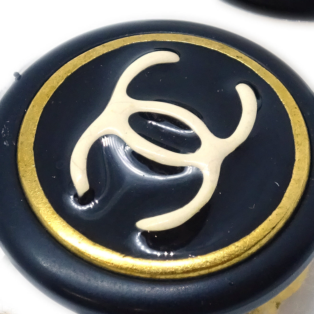 Chanel Button Earrings Black 97P