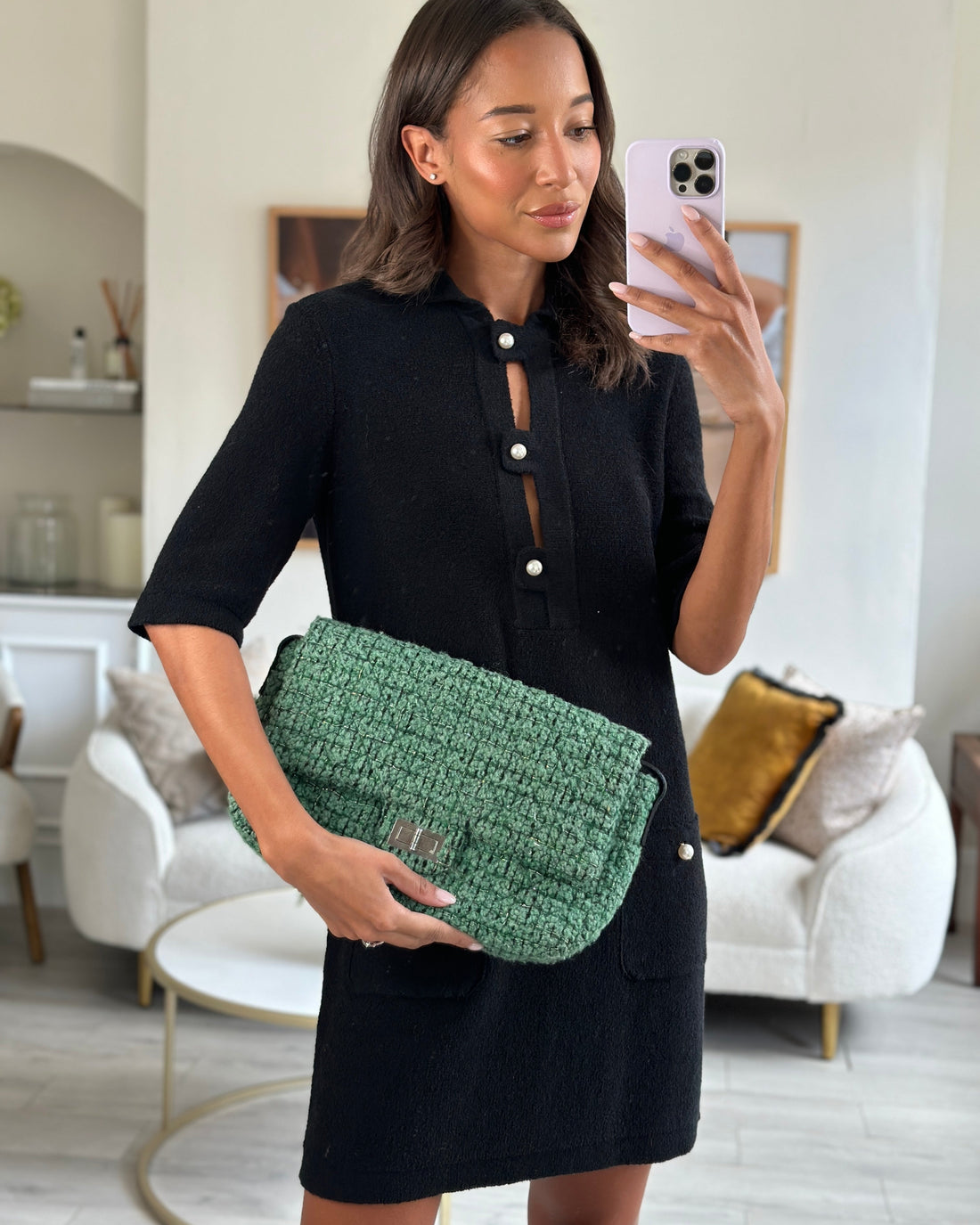 *FIRE PRICE* Pearl Street Bags Chanel Green Tweed 2.55 Large Crossbody Bag with Ruthenium Hardware