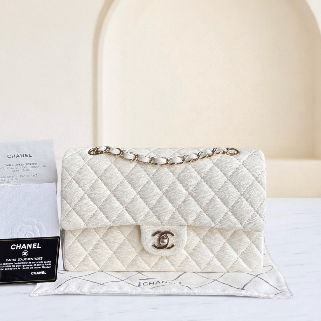 Chanel Classic Flap Medium - Togo/epsom/caviar/clemence/callfskin/cowhide/lambskin 25CM Quilted Grained CalBNkin White Gold Hardware Series 26