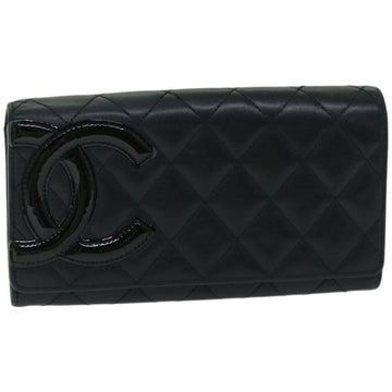 Chanel Cambon Line Long Wallet Leather Black CC Auth
