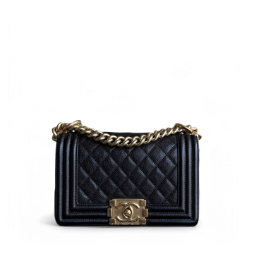 Chanel Boy Small - Togo/epsom/caviar/clemence/callfskin/cowhide/lambskin 20CM Quilted Black Gold Hardware Series 23