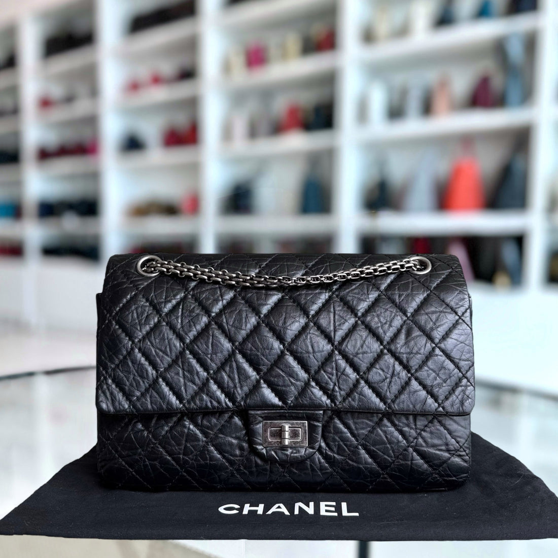 Chanel 2.55 Reissue 226 - Quilted Aged CalBNkin 28CM Black Ruthenium Silver Hardware Series 13