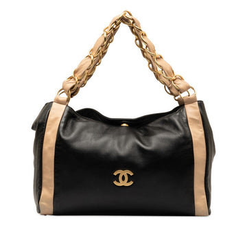 Chanel Coco Chain Tote Bag Black Beige   Chanel