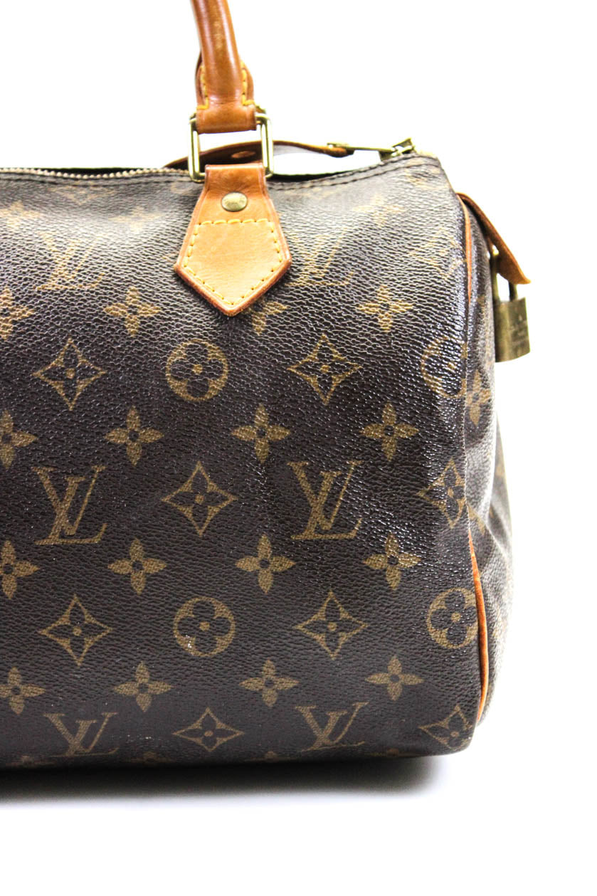 Louis Vuitton Womens Monogram Coated Canvas Speedy 25 Brown Top Handle Handbag