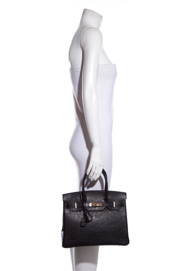Hermès 2021 Black Ostrich Rose Gold HW Birkin 30cm