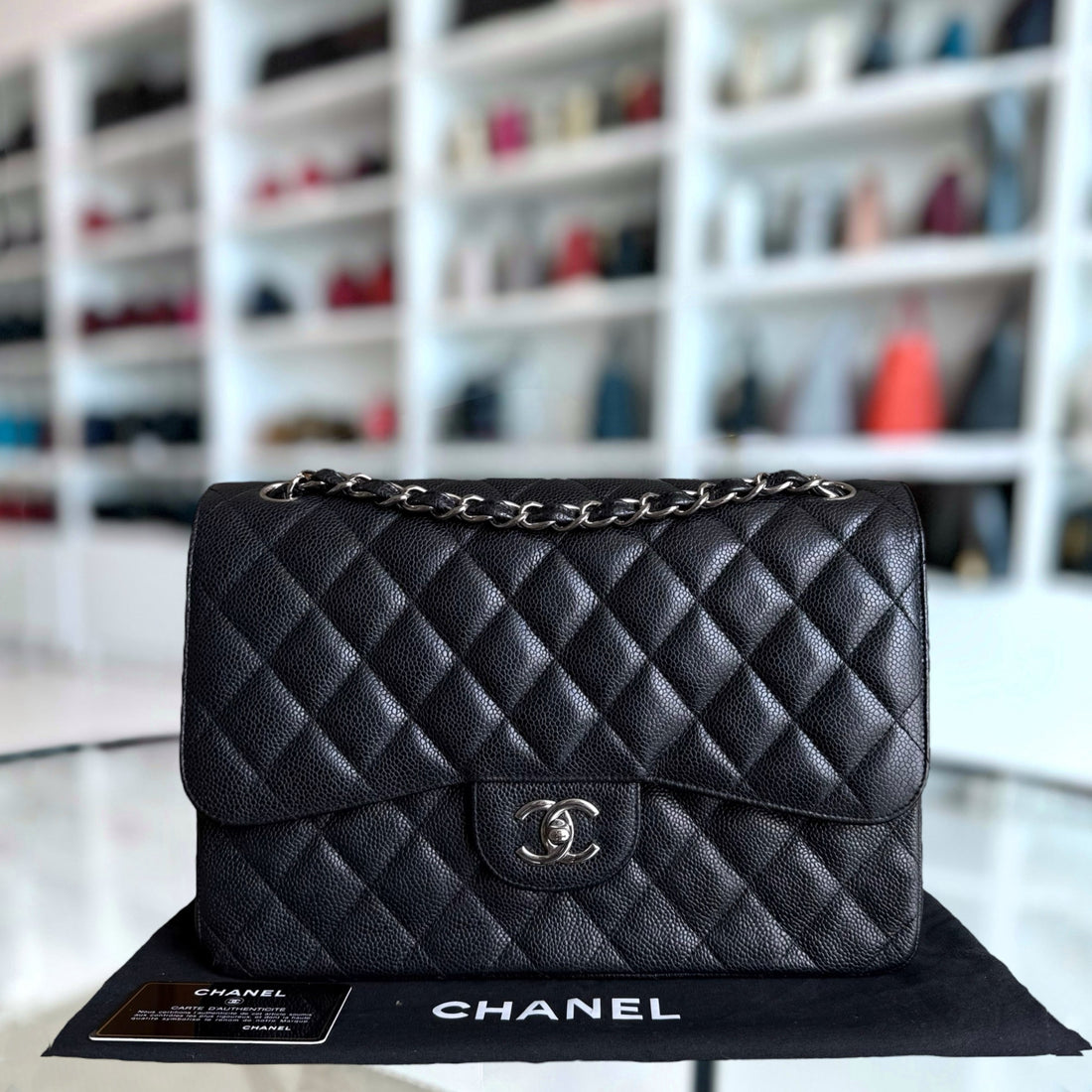 Chanel Classic Flap Jumbo - Togo/epsom/caviar/clemence/callfskin/cowhide/lambskin 30CM Quilted Black Silver Hardware Series 19