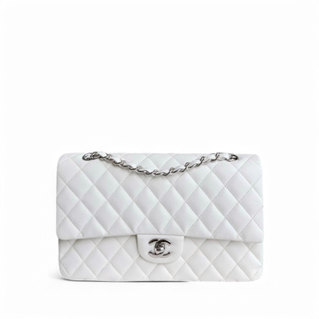 Chanel Classic Flap Medium - Togo/epsom/caviar/clemence/callfskin/cowhide/lambskin 25CM Quilted White Silver Hardware Series 30
