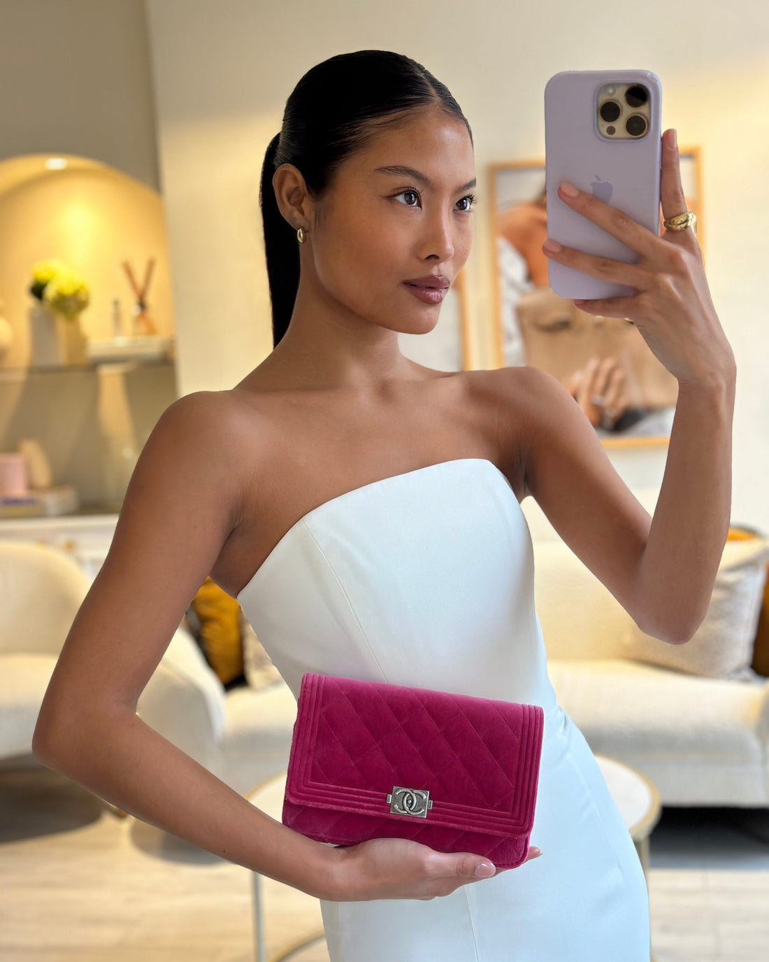 *FIRE PRICE* Pearl Street Bags Chanel Pink Boy Wallet on Chain in Velvet with Silver Hardware