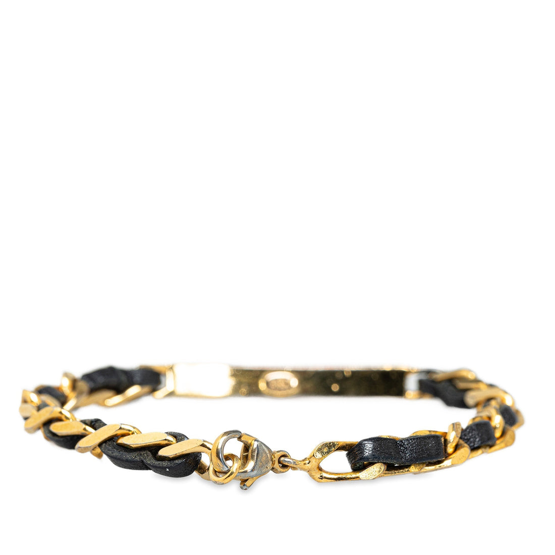 CHANEL Leather Woven Chain Bracelet Costume Bracelet