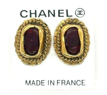 Top Quality Chanel -  70s Gripoix Clip On - Gold Tone and Deep Orange Red - Earrings