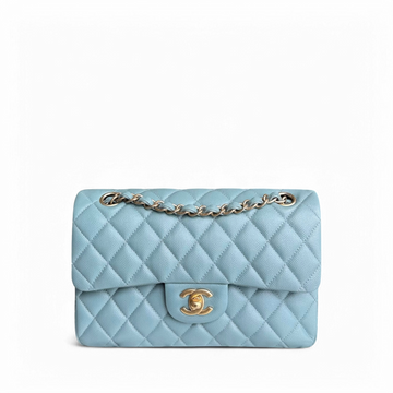 Chanel Classic Flap Small - Togo/epsom/caviar/clemence/callfskin/cowhide/lambskin 23CM Quilted Light Baby Blue Gold Hardware Series 25