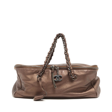 Chanel Coco Leather Chain Shoulder Bag Brown Silver G