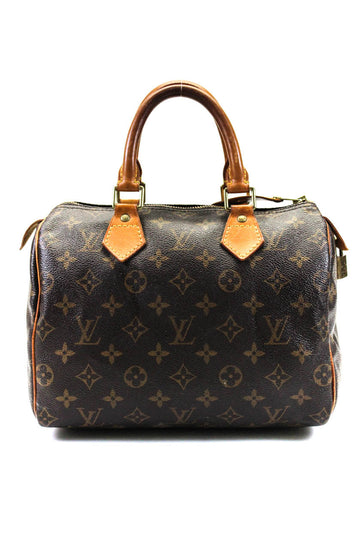 Louis Vuitton Womens Monogram Coated Canvas Speedy 25 Brown Top Handle Handbag