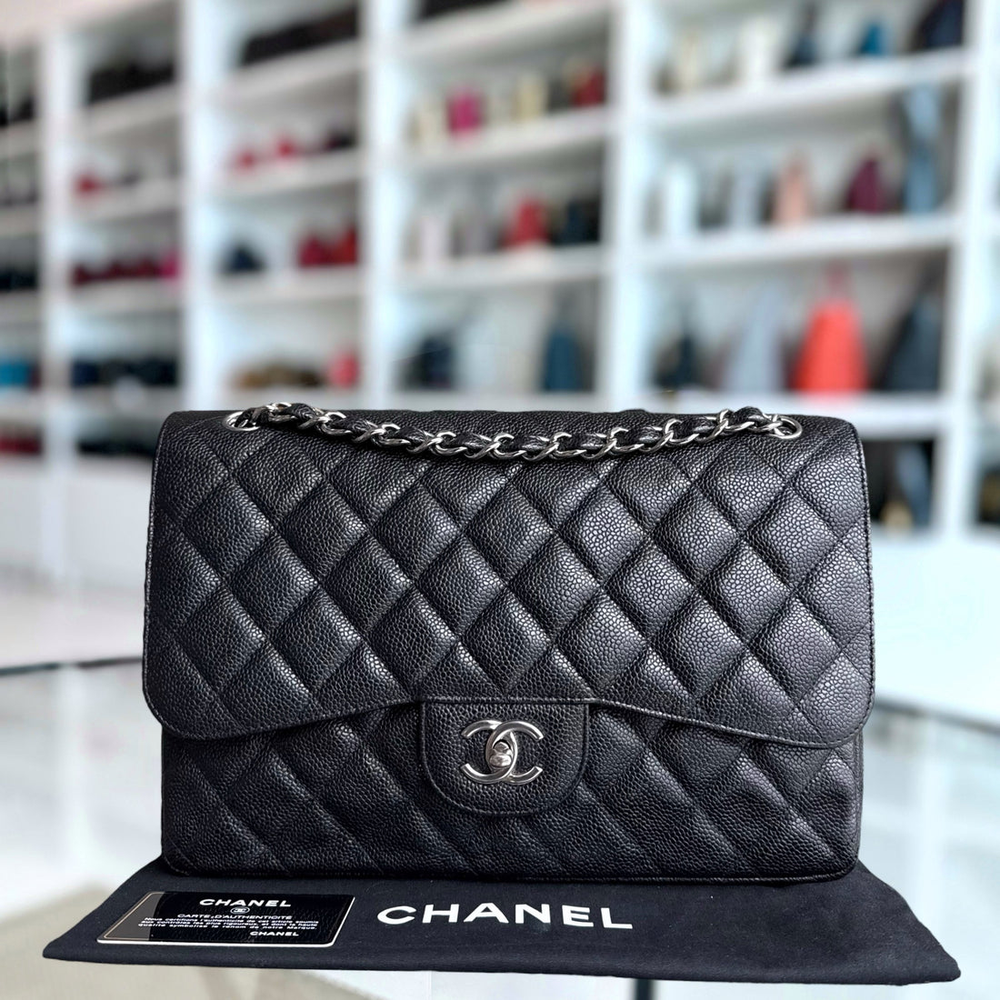 Chanel Classic Flap Jumbo - Double Flap Togo/epsom/caviar/clemence/callfskin/cowhide/lambskin 30CM Quilted Black Silver Hardware Series 16