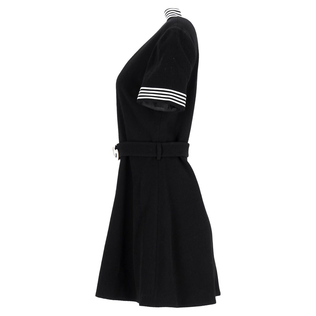 Gucci Belted Mini Flared Dress in Black Wool