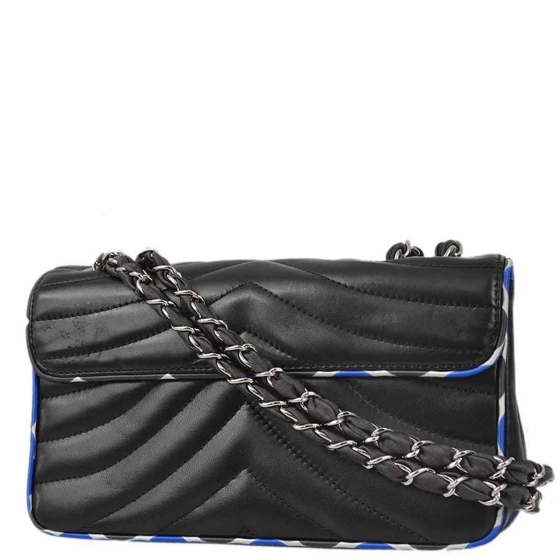 Chanel Black Lambskin Camellia Straight Flap Shoulder Bag