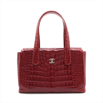 Chanel Coco Crocodile Tote Bag Red Silver G  9th