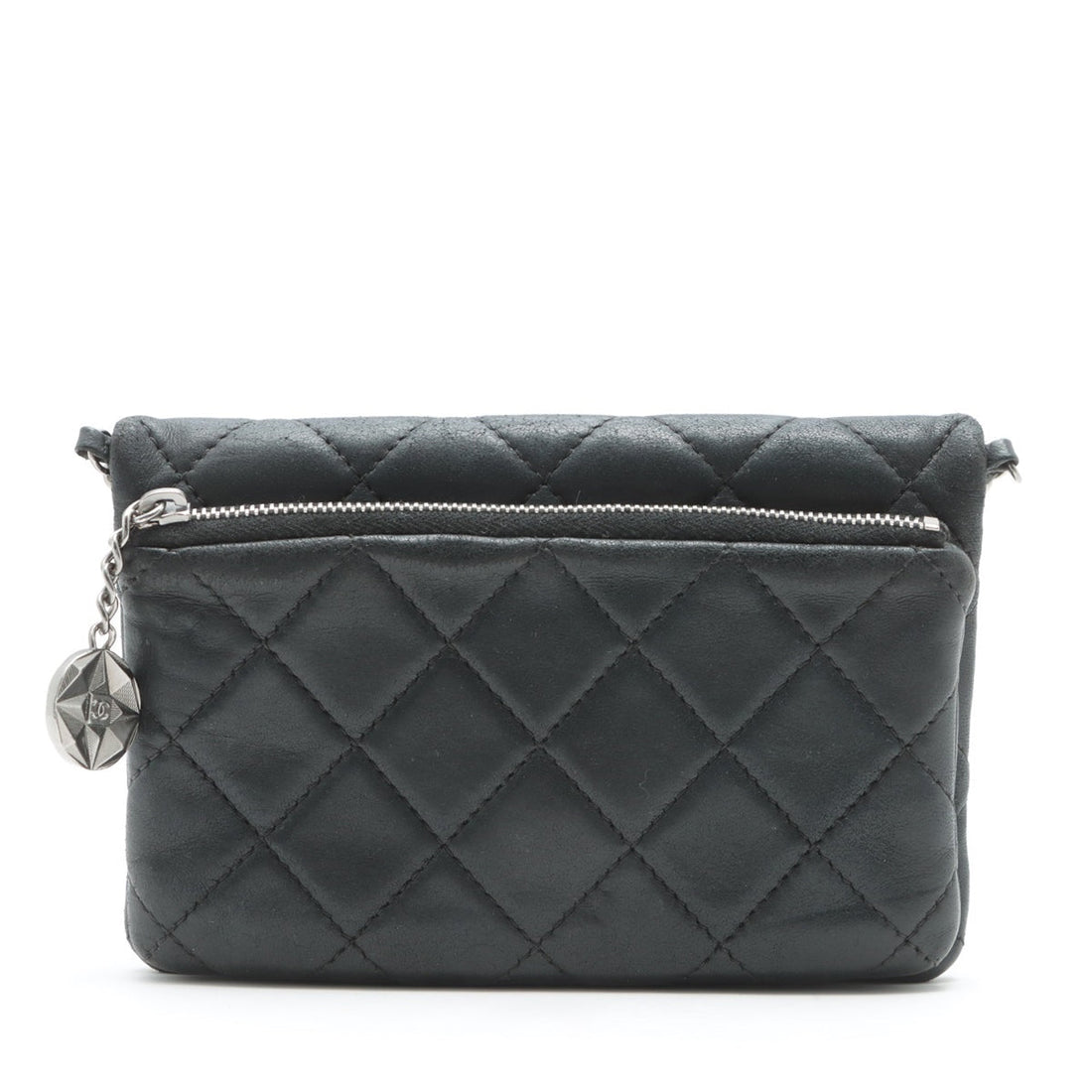 Chanel Lambskin  Chain Shoulder Bag Black Silver Gold  17th