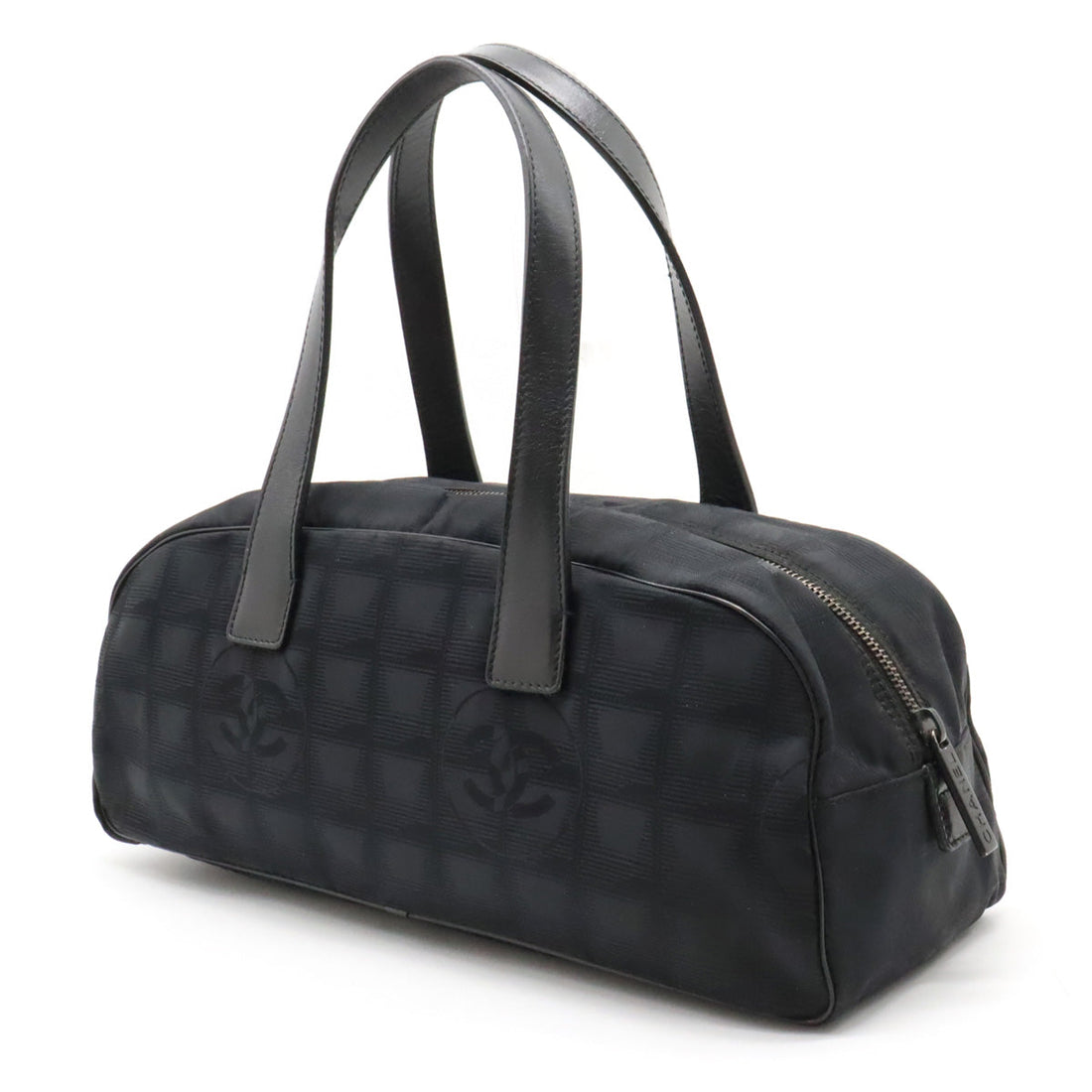 Chanel New Label Line Mini Boston Bag Nylon Jaguar Black Black A15828
