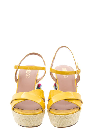 Red Valentino Yellow  Leather Jute Floral Wedge SZ 40
