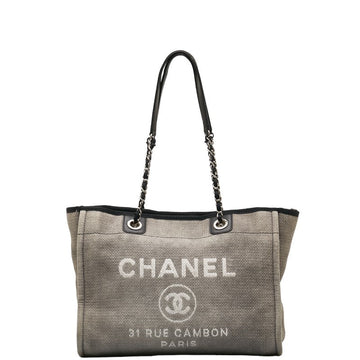 Chanel DOVILLE MEDIUM Tote MM SHOLDER BAG TORTE BAG GREY BLACK CANVES LEADER LADY  Chanel CHANEL
