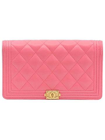 Pink Lambskin Boy Long Flap Wallet 22nd A80285 Chanel