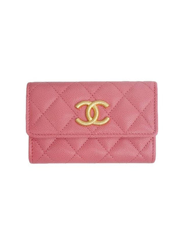Gold Hardware CC Logo CalBNkin Flap Half Wallet Pink Chanel