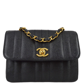 Chanel * 1994-1996 Black Caviar Mini Vertical Stitch Straight Flap Bag