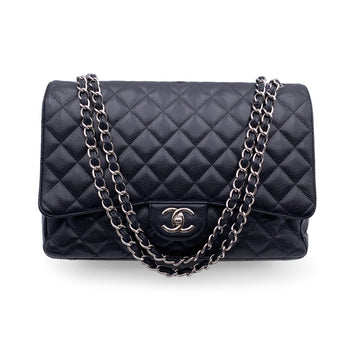 Chanel Black Quilted Caviar Maxi Timeless Classic . Double New Bag