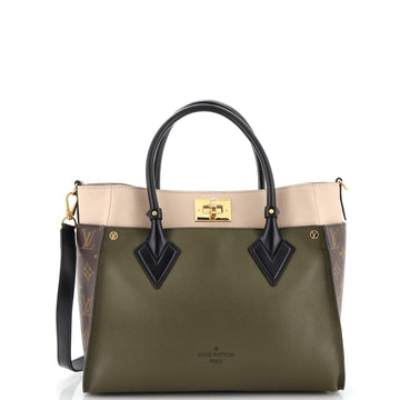 On My Side Tote Leather with Monogram Canvas MM