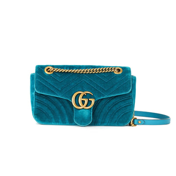Gucci Marmont Matelasse Shoulder Bag Small in Peacock Blue Velvet