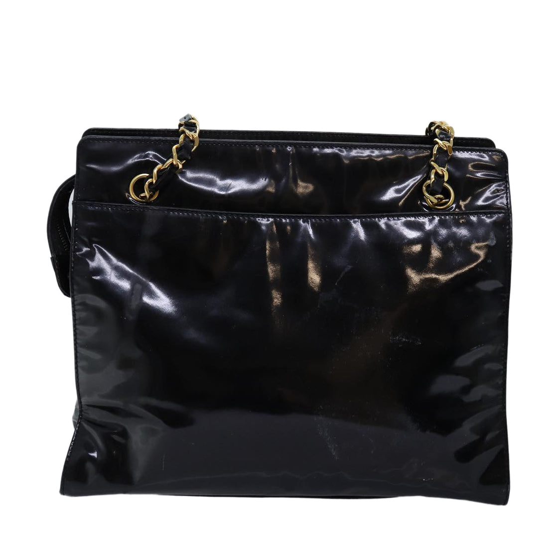 Top Quality Chanel Chain Shoulder Bag Patent leather Black CC Auth 71572