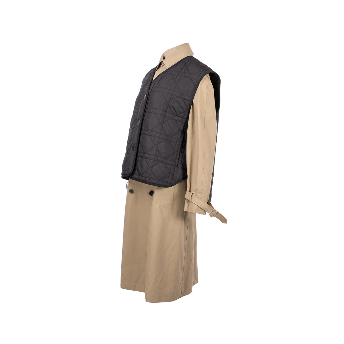 Top quality Dior Size 36 Trench Coat With Macrocannage Quilted Vest Cotton/Polyester Beige/Black