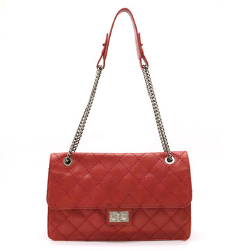 Chanel  Chanel 2.55 Matrasse W Chain Bag Half-Sharp Handbag Semi-Sharp Leather Red Silver Gold  Blumin