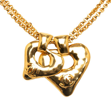 Chanel  Cocono mark Double Heart Necklace Gold Ladies
