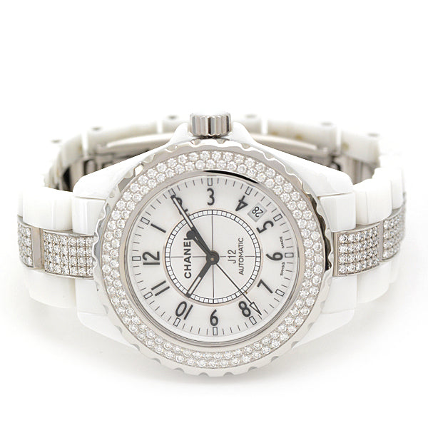 Top Quality Chanel J12 Ceramic Automatic Watch with Diamond Bezel & Bracelet, White Dial, H1422
