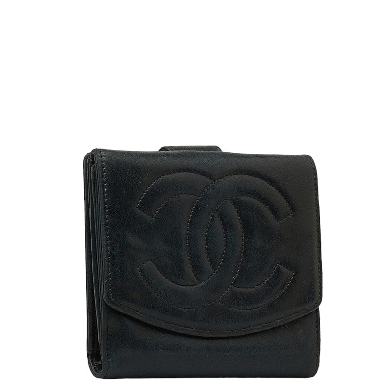 Chanel DECACOCO Double Hook Fed Wallet Black Leather  CHANEL