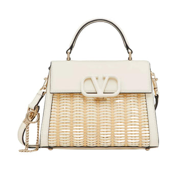 VO GARAVANI SMALL VSLING WICKER HANDBAG WHITE 22CM