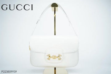 Gucci Horsebit White Leather Shoulder Bag Medium Size