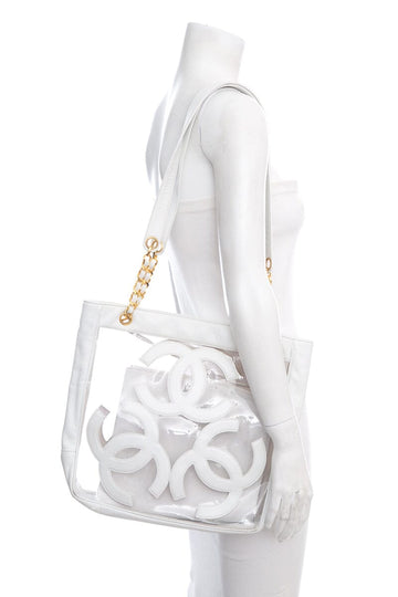 Chanel  White PVC Panel Triple CC Shoulder Tote
