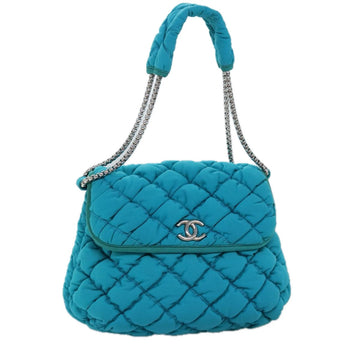 Chanel Chain Shoulder Bag Nylon Blue CC Auth A