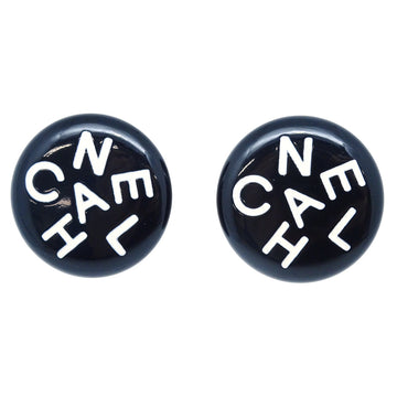 Chanel Button Earrings Clip-On Black Gold 95A