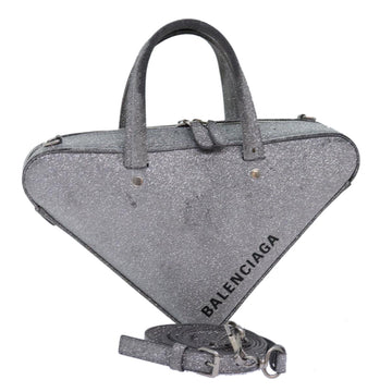 Balenciaga Triangle Duffle XS Hand Bag Leather 2way Silver 531048 Auth 74610