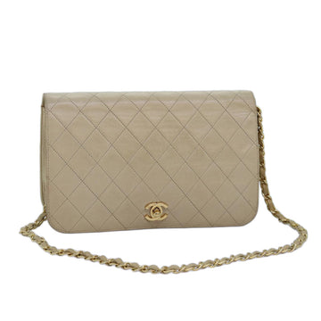 Chanel Chain Shoulder Bag Lamb Skin Beige CC Auth A