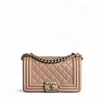 Chanel Boy Small - Togo/epsom/caviar/clemence/callfskin/cowhide/lambskin 20CM Quilted Caramel Gold Hardware Series 25