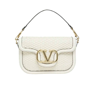 VO GARAVANI ALLTIME VLOGO WOVEN LEATHER SHOULDER BAG WHITE 22CM