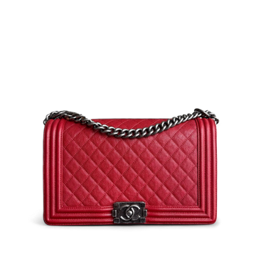 Chanel Boy Medium - Togo/epsom/caviar/clemence/callfskin/cowhide/lambskin 28CM Quilted Dark Red Ruthenium Silver Hardware Series 23