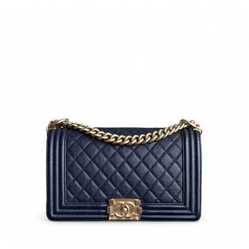 Chanel Boy Medium - Togo/epsom/caviar/clemence/callfskin/cowhide/lambskin 25CM Quilted Midnight Dark Blue Gold Hardware Series 27