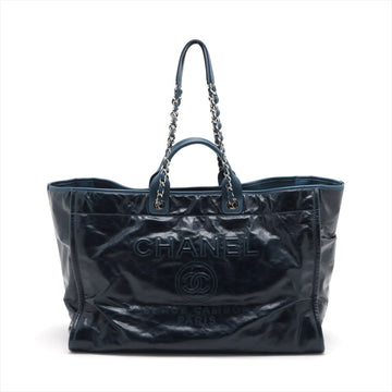 Chanel Deauville GM Leather Chaintot Bag Blue Silver Gold